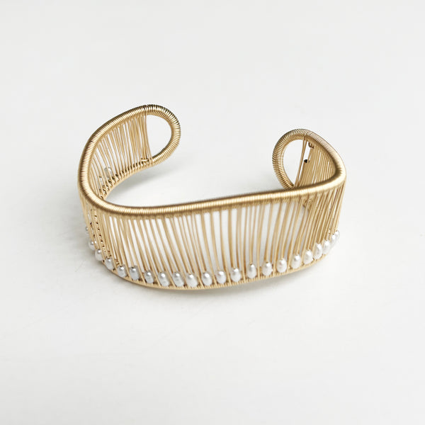 15/16" Sterling Wave Cuff with 4mm Round Pearls: TA719