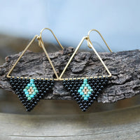Black and Turquoise Geometric Triangle Earrings