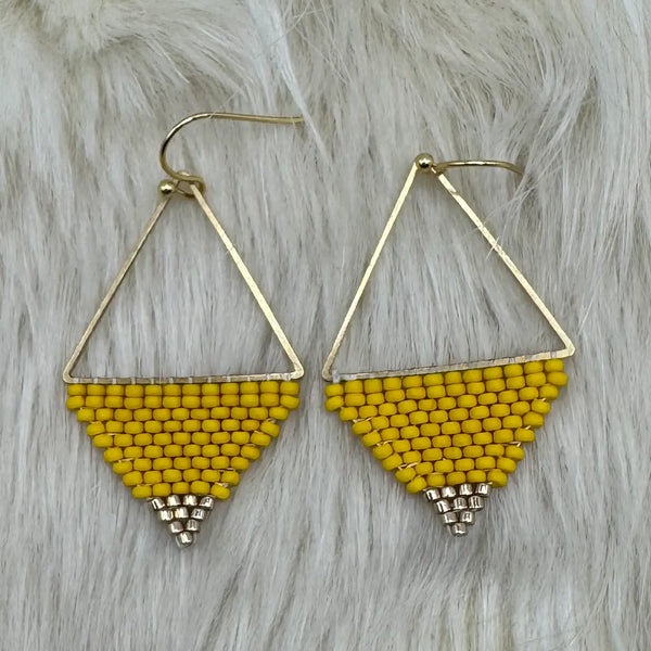 Yellow and Gold Geometric Triangle Earrings