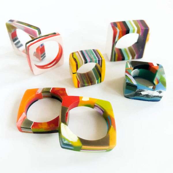 Poly-Resin Square Mosaic Ring