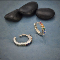Silver Rainbow Huggie Hoop Earrings with Nano Gems