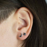 Ridged Star and Moon Post Earrings