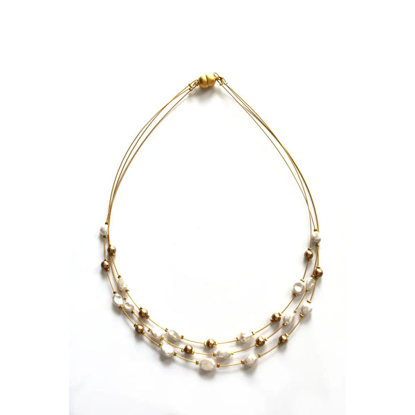 3 Strand Japanese Wire Necklace With Keisha Pearl