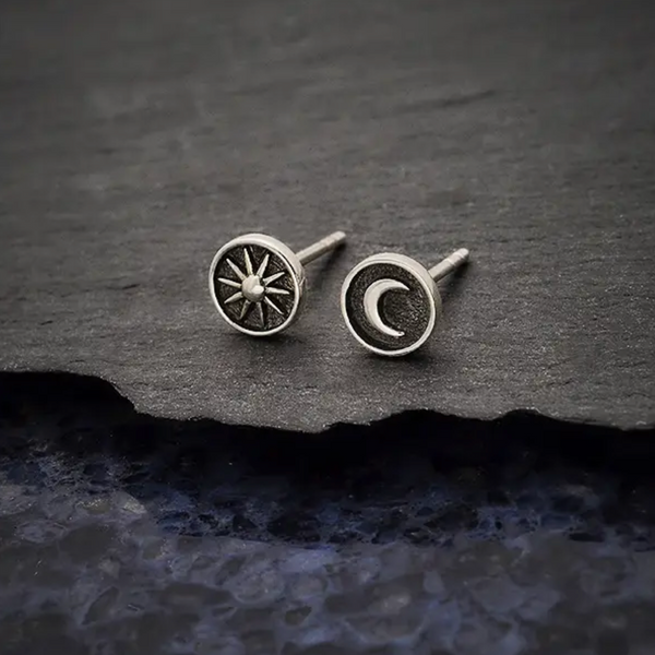 Raised Sun & Moon Post Earrings