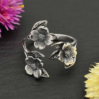 Dogwood Flower and Leaf Adjustable Ring