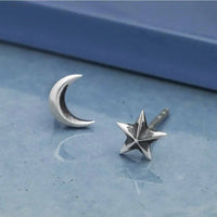 Ridged Star and Moon Post Earrings