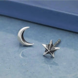 Ridged Star and Moon Post Earrings