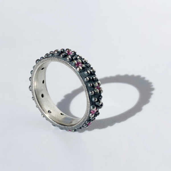 Oxidized Pink Sapphire Bumpy Ring Size 6 3/4
